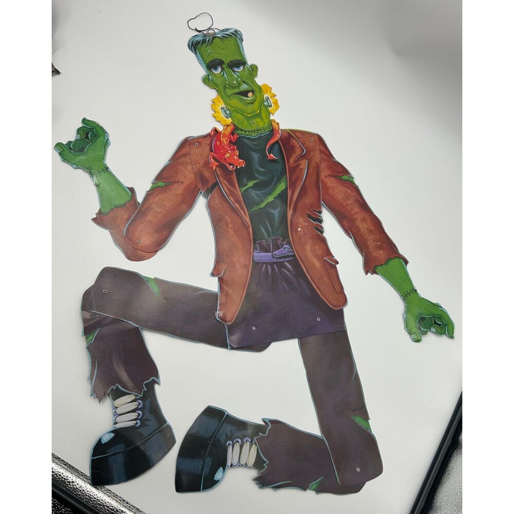 Vintage Jointed Frankenstein Halloween Decoration Cardboard Cutout Poseable 42"